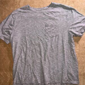 Dip Men XL Gray White Stripe Pocket Scoop Neck Short Sleeve Causal Shirt